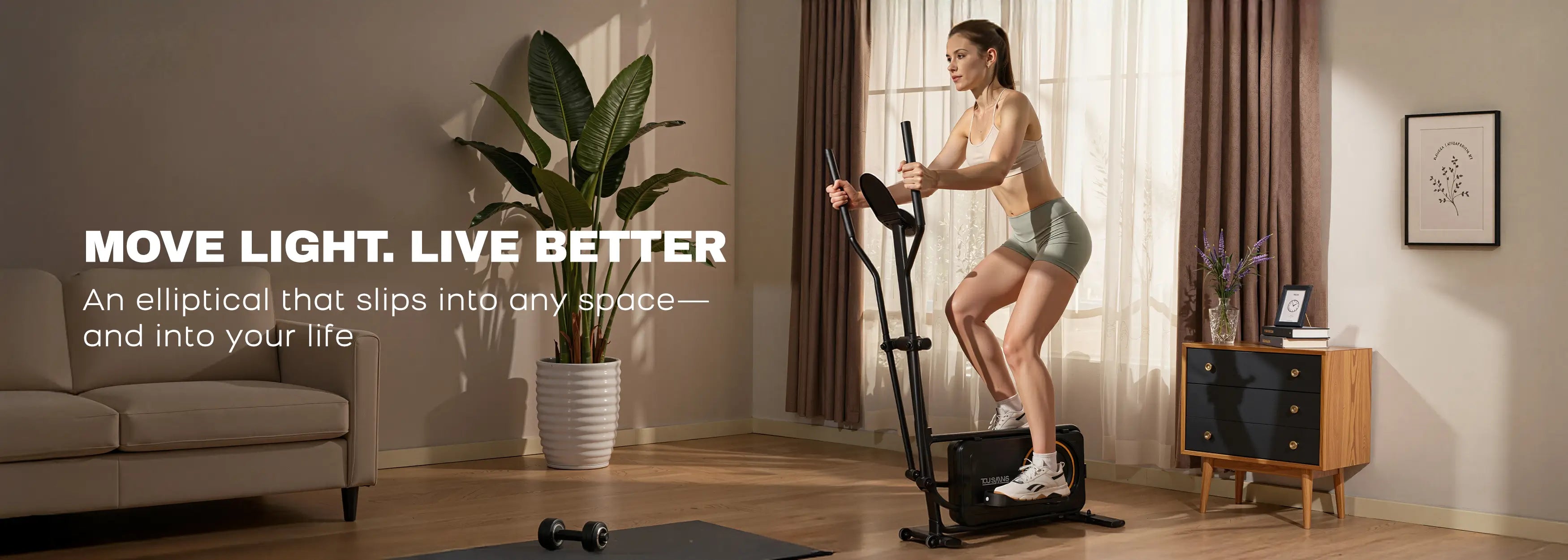 space-saving and quiet elliptical cross trainer for home use