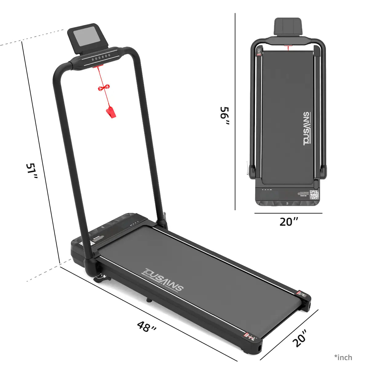 Tousains foldable treadmill with incline FIT-7s dimensions
