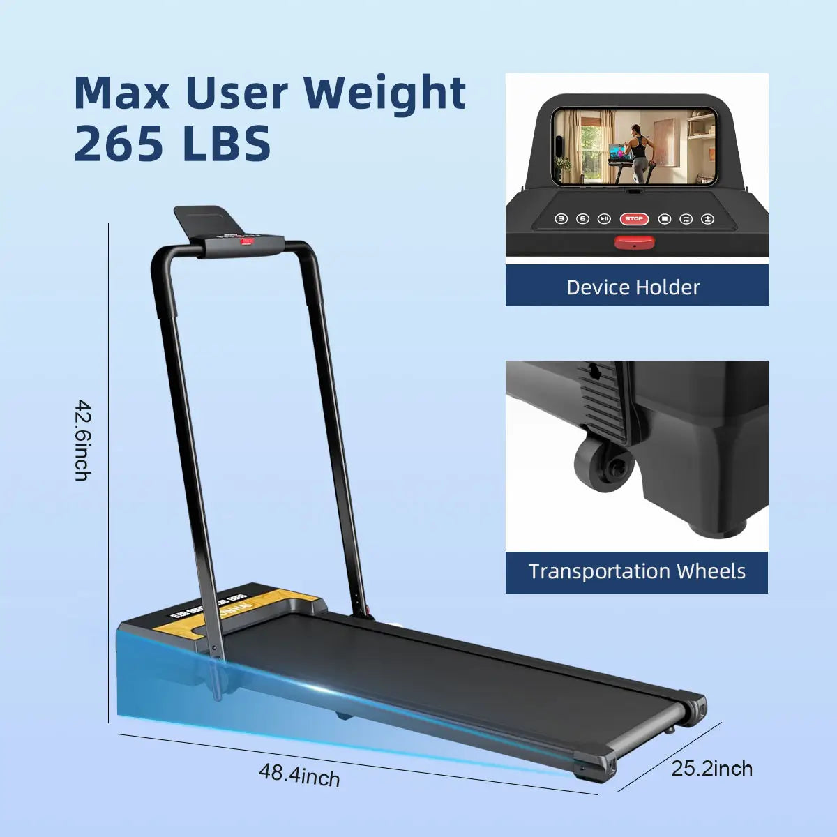 Tousains 2 in 1 incline treadmill provides a maximum 265LBS user weight