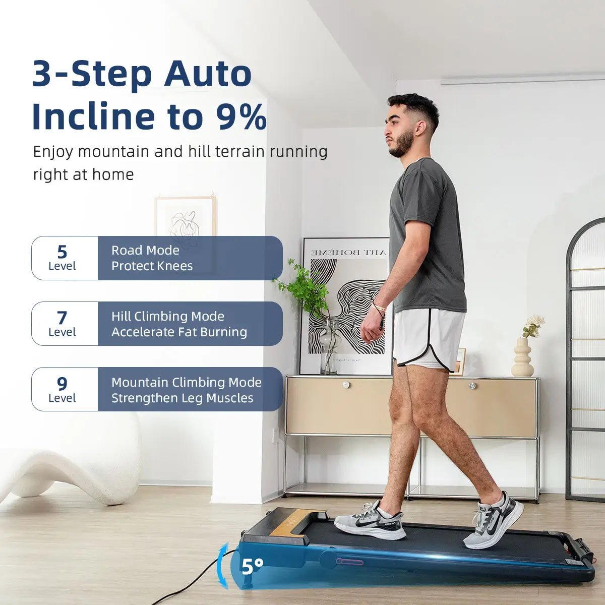 Tousains 2 in 1 incline treadmill with auto incline up to 9%