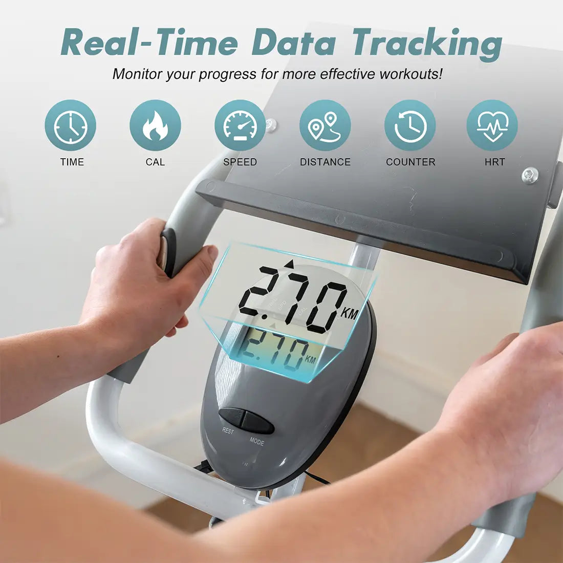 Tousains foldable exercise bike tracks your workout data in real time.