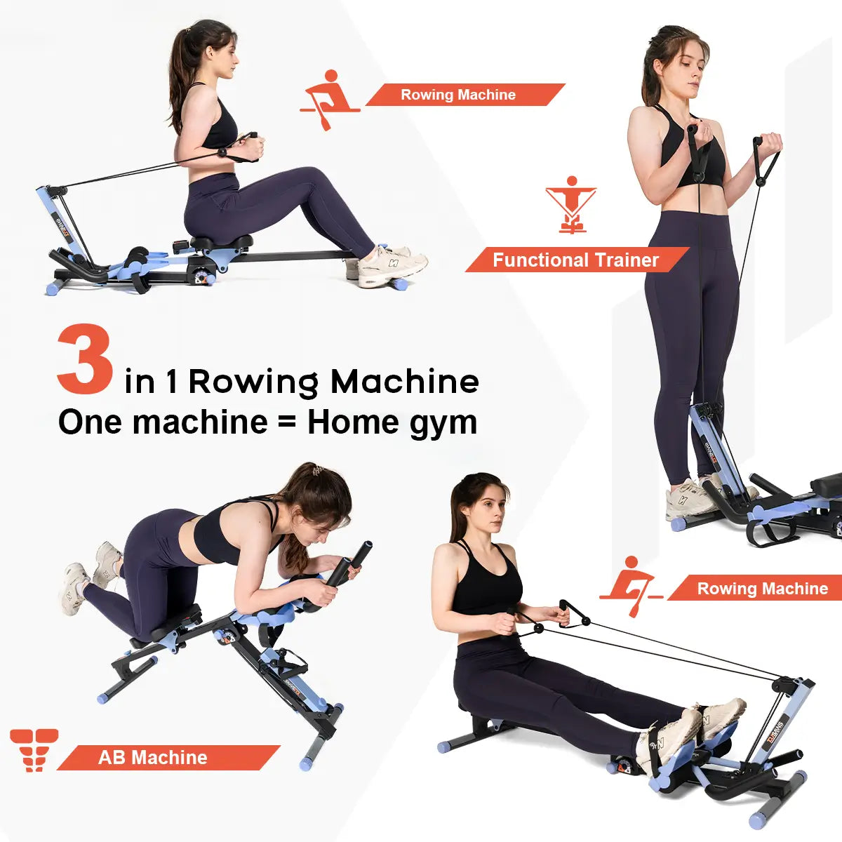 One Rowing Machine Compact 3 in 1 Rowing Machine | Tousains