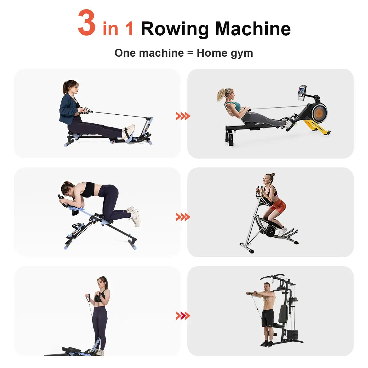 Three Grip Rowing Machine Compact 3 in 1 Rowing Machine | Tousains