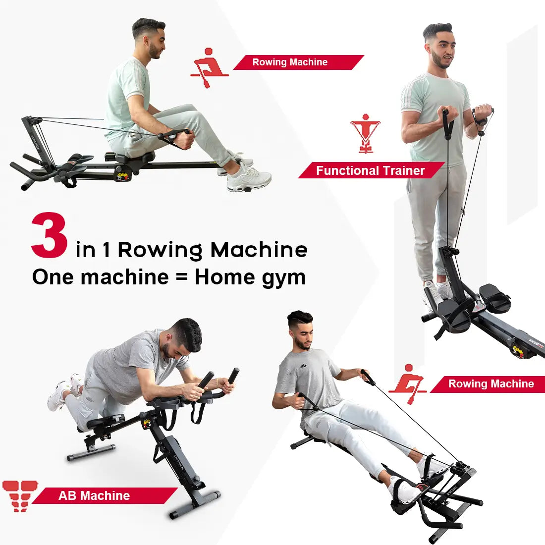 Compact 3 in 1 Rowing Machine | Tousains