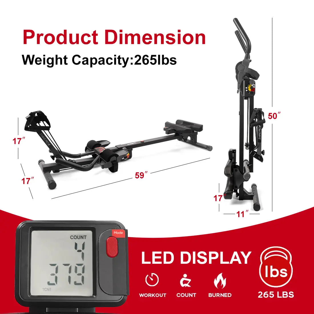 Tousains 3 in 1 rowing machine with 265LBS weight capacity