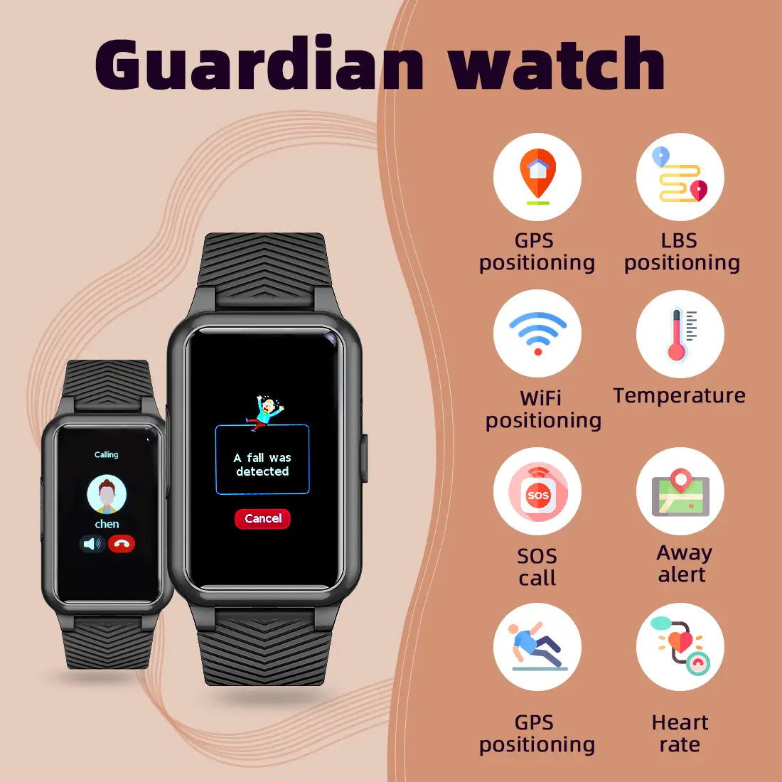 Tousains guardian watch with elderly-friendly functions
