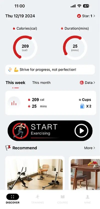 Tousains app records your calories and workout duration with Hivegym. 