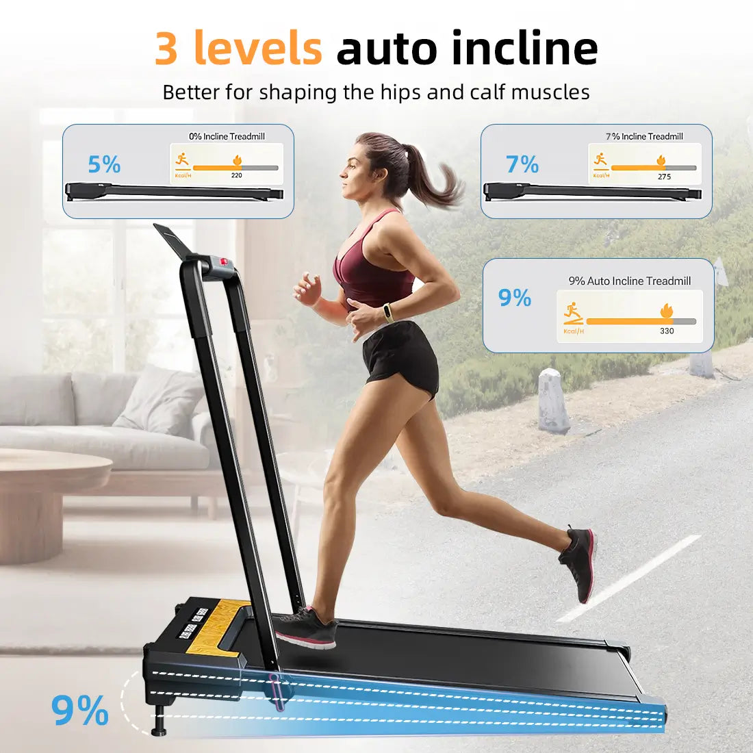 Tousains 2 in 1 incline treadmill with auto incline