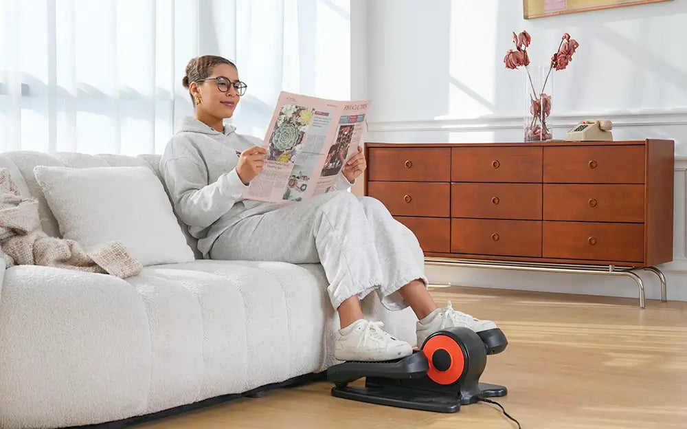 Read the newspaper while pedaling on the electric elliptical machine 