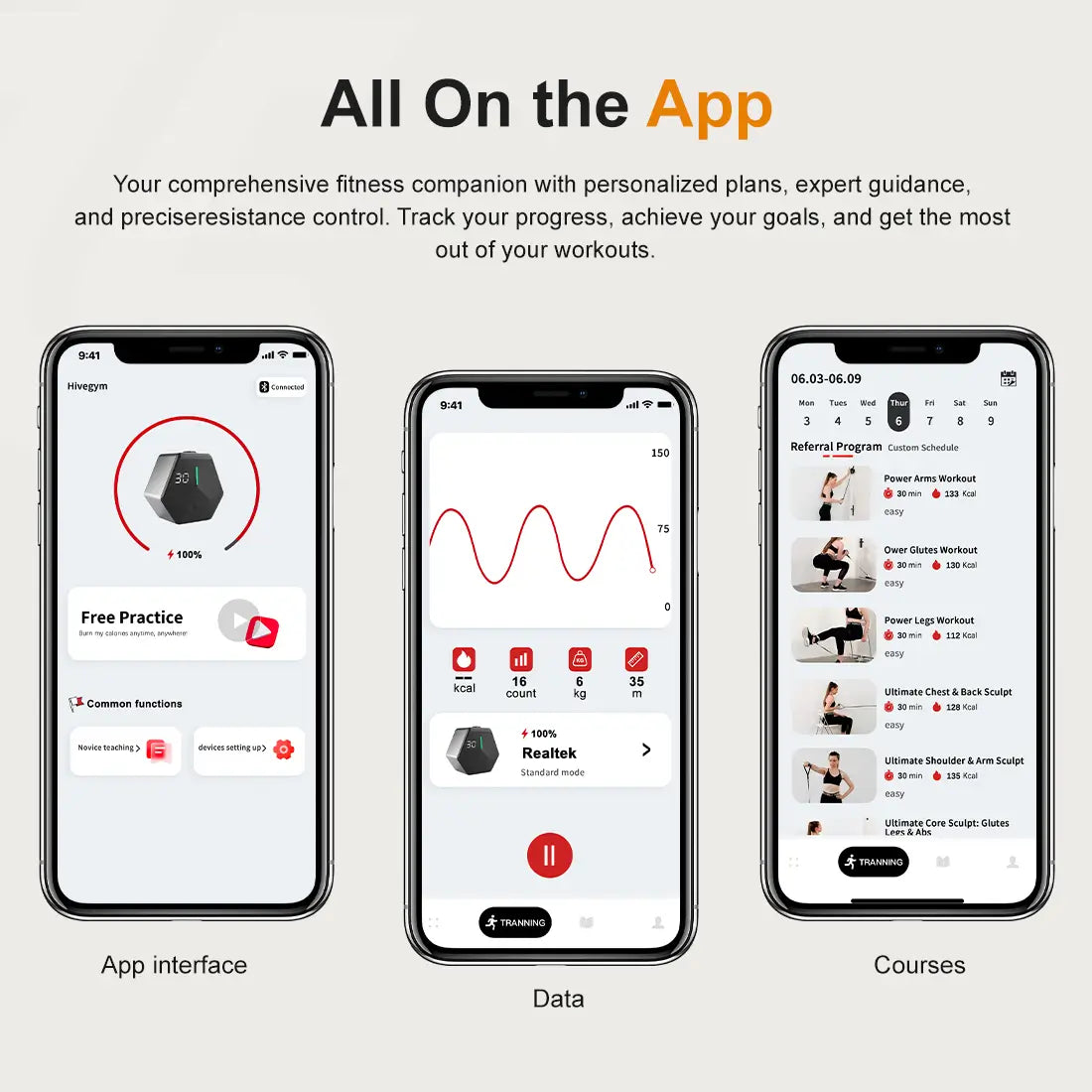Tousains portable gym Hivegym connects to the Tousains app.