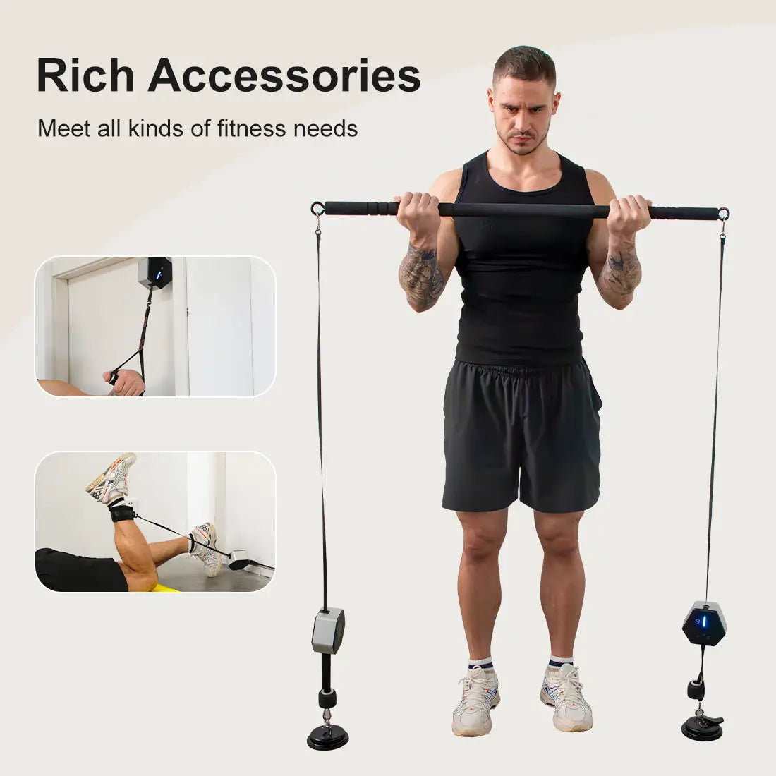 Tousains portable gym Hivegym can be used with many accessories. 