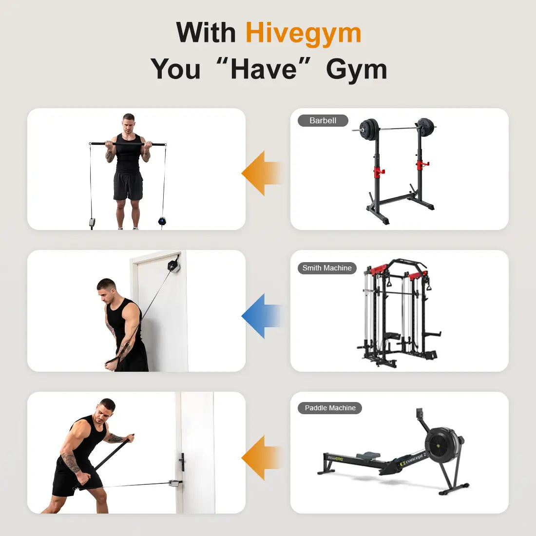 Tousains portable gym Hivegym simulates the function of many equipment.