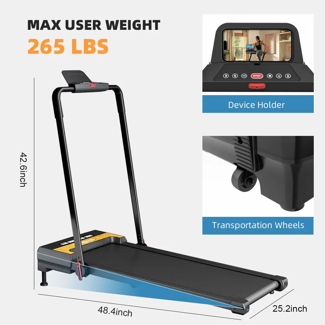 Tousains 2 in 1 incline treadmill with device holder