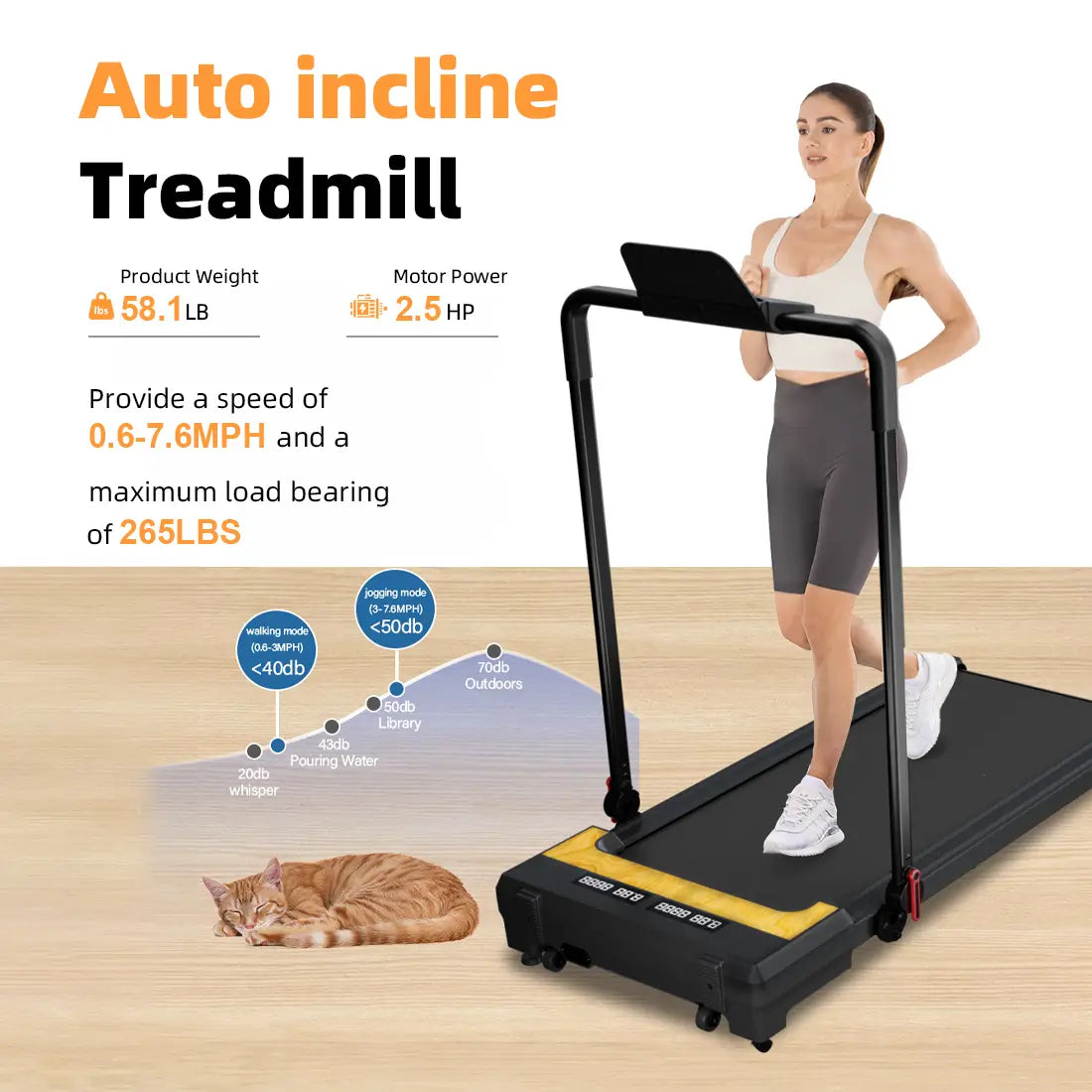 Tousains 2 in 1 incline treadmill with low noise
