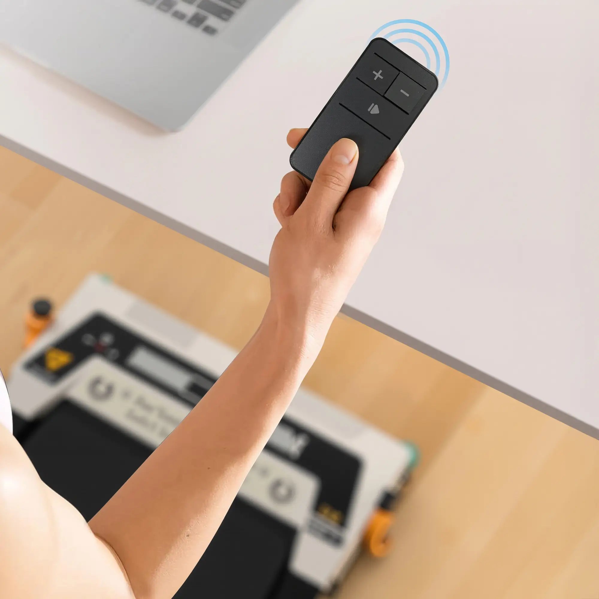 Tousains compact home treadmill with remote control.