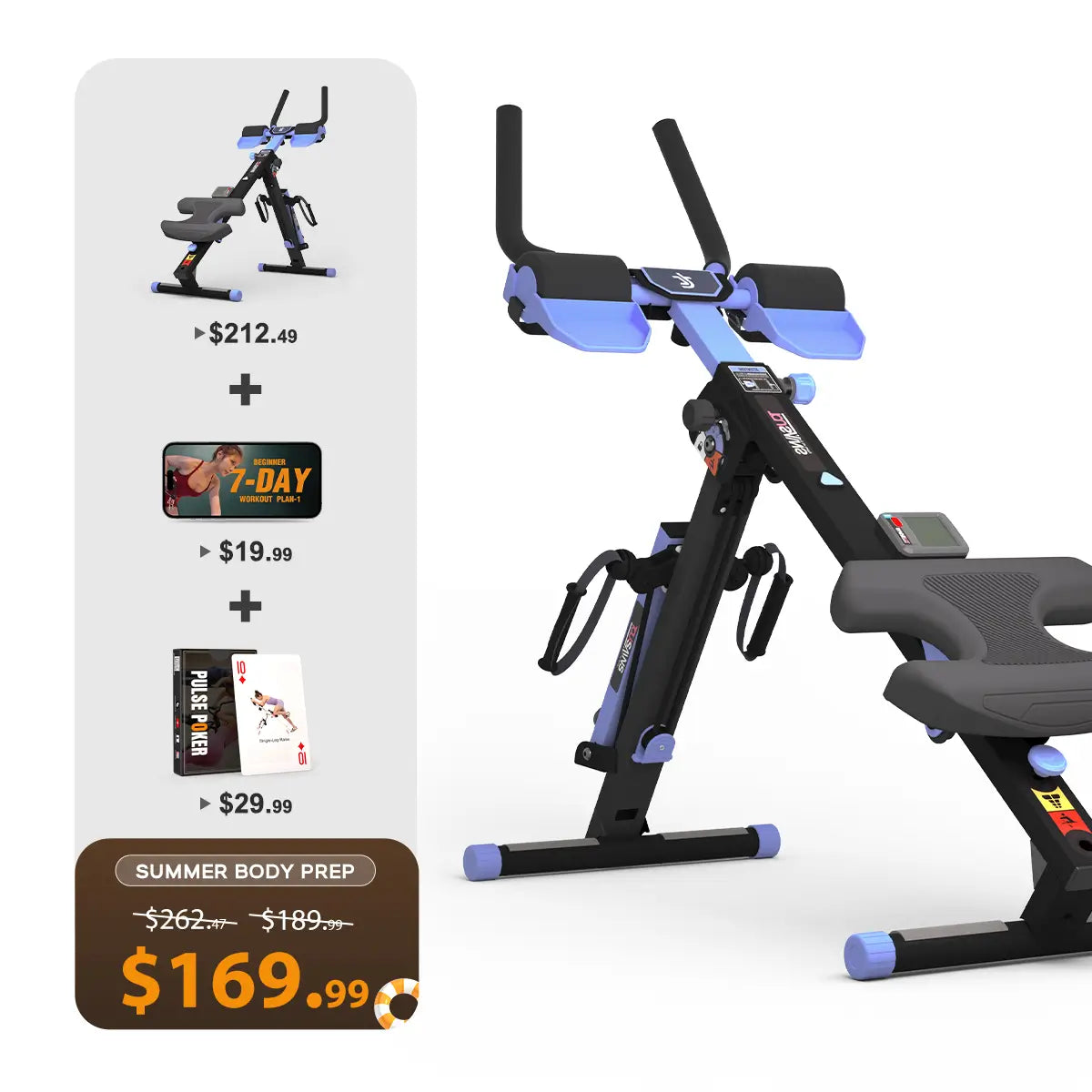 Tousains 3 in 1 rowing machine with a 7-day workout program and exercise cards for sale: blue