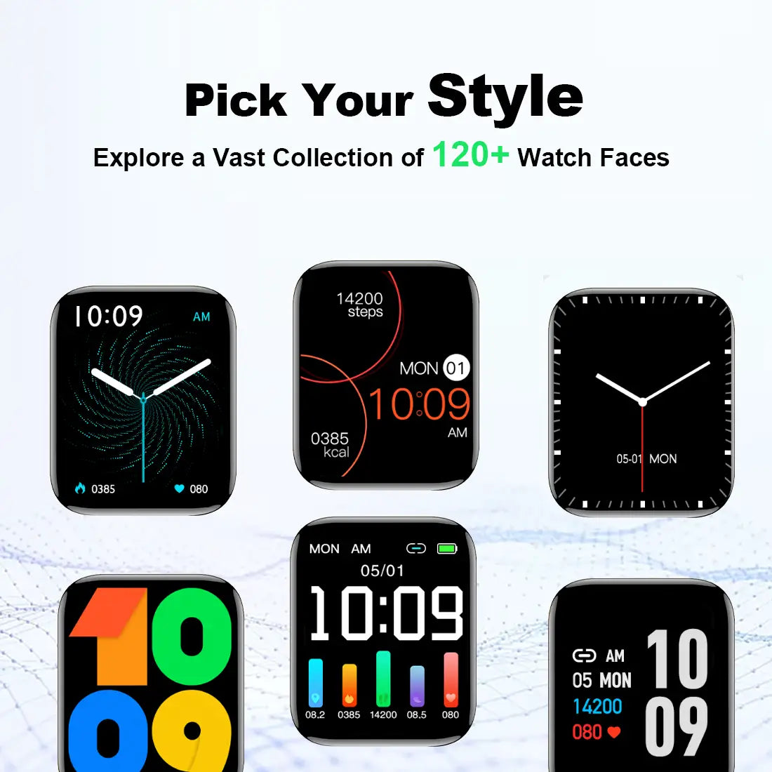 Tousains smartwatch P1 with a collection of 120+ watch faces