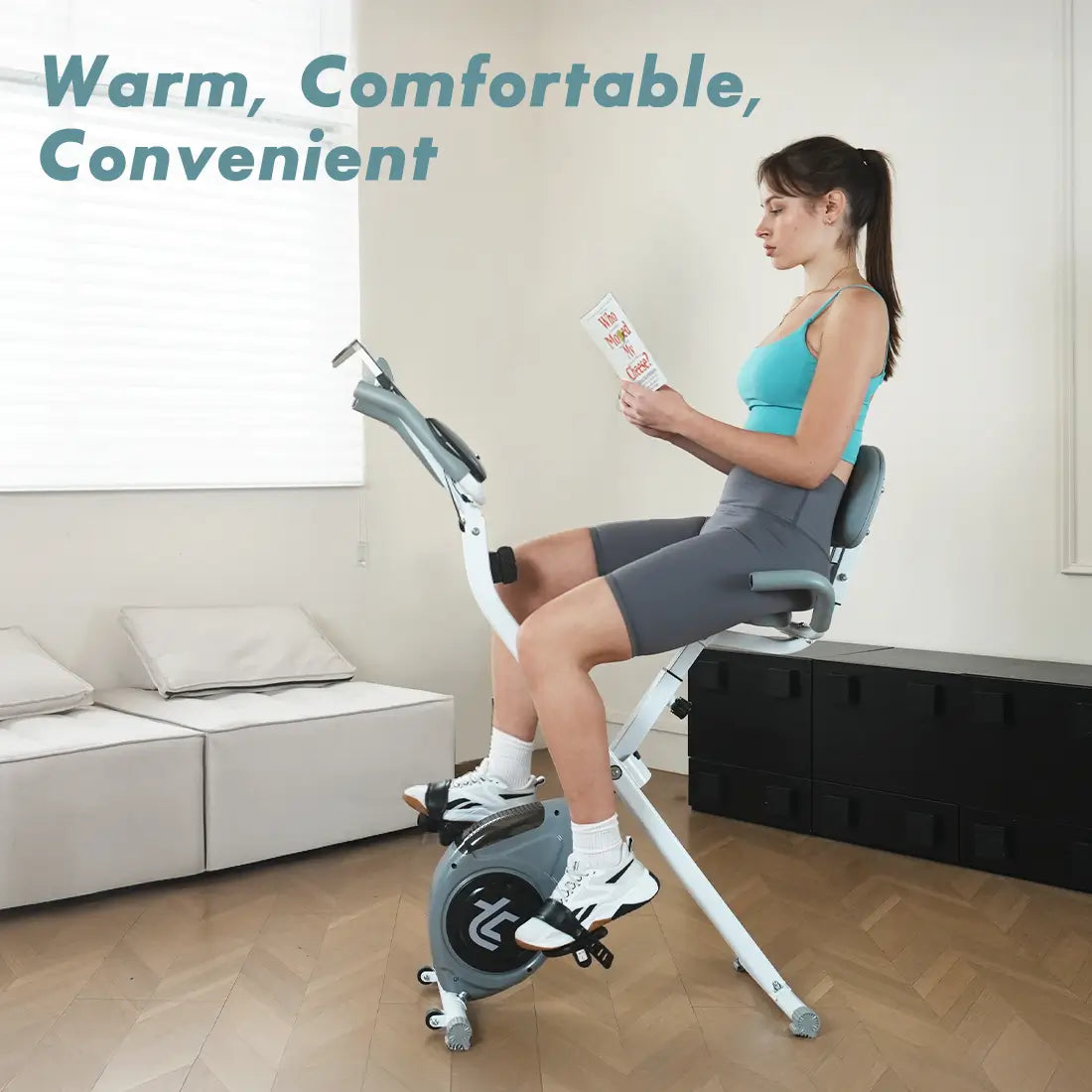 Tousains foldable exercise bike is comfortable and convenient for use.